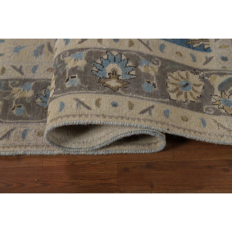 Traditional Floral Tabriz Persian Area Rug Handmade Beige Wool Carpet - 7'0"x 10'4"