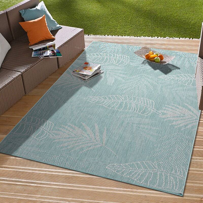 Contemporary Floral Leaves Indoor/Outdoor Flatweave Waterproof Backyard Patio Area Rug