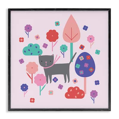 Stupell Pastel Whimsical Cat & Trees Framed Giclee Art Design By Sazerelli Designs