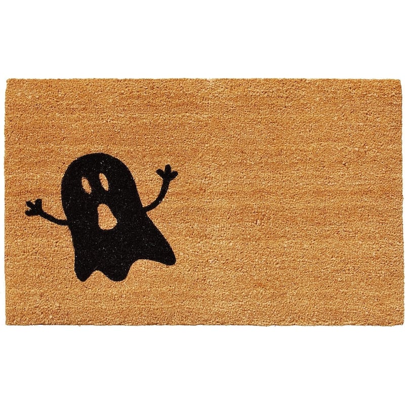 HomeRoots 17" X 29" Natural And Brown Spooky Ghost Halloween Outdoor Coir Door Mat - 17.00' X '29.00