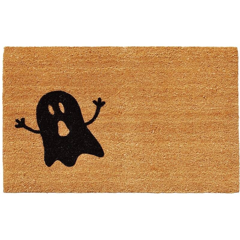 HomeRoots 24" X 36" Natural And Brown Spooky Ghost Halloween Outdoor Coir Door Mat - 24.00' X '36.00