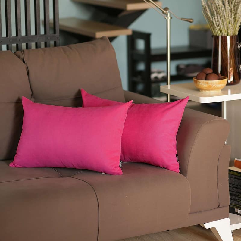 Set of 2 White Modern Lumbar Throw Pillows - Fuchsia