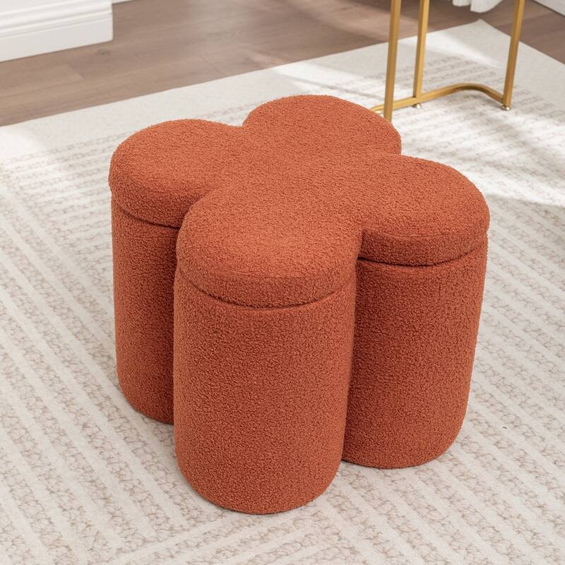 SEYNAR Modern Glam Teddy Velvet Flower Shape Storage Ottoman