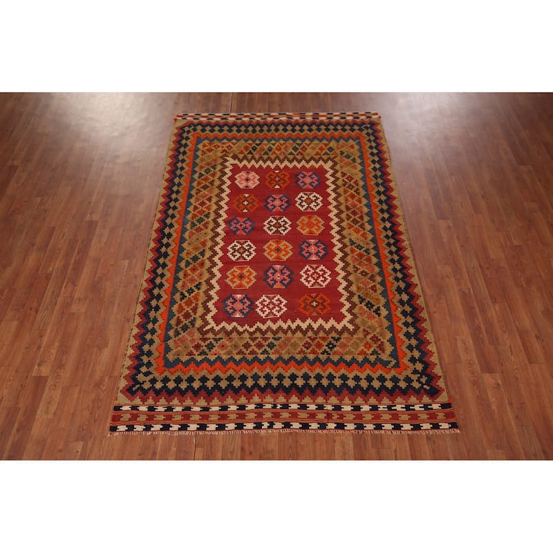 Kilim Qashqai Persian Vintage Area Rug Hand-Woven Tribal Wool Carpet - 5'3"x 7'9"