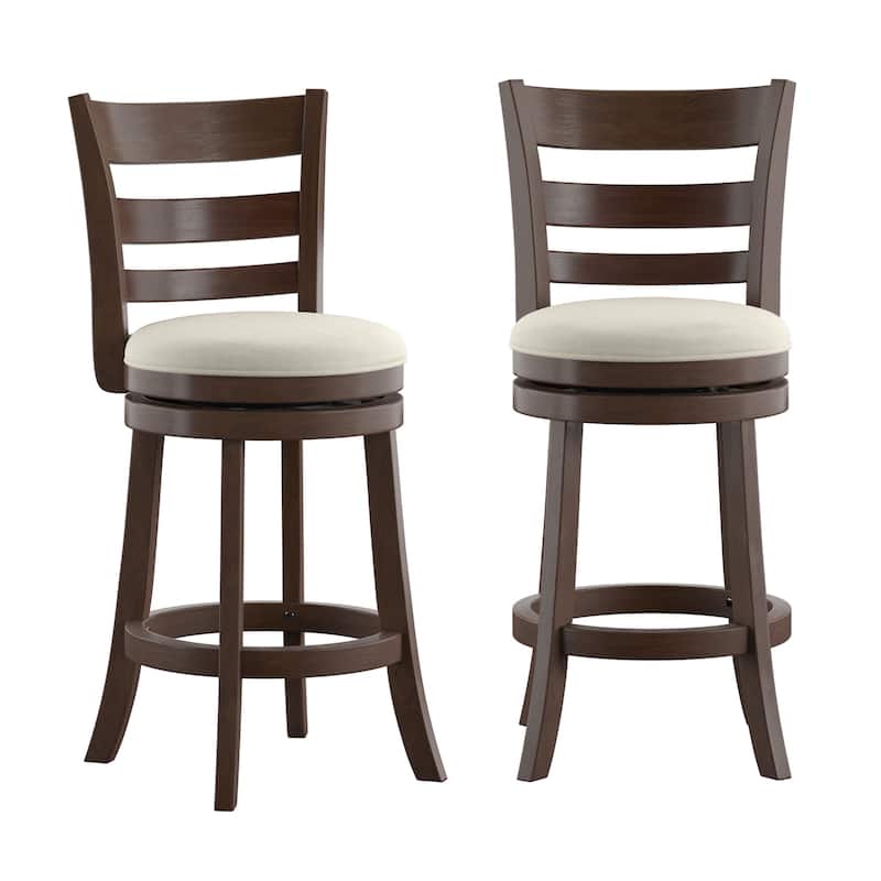 Rovinj Ladder Back 24"H Swivel Counter Height Stool - Cherry-Beige Linen