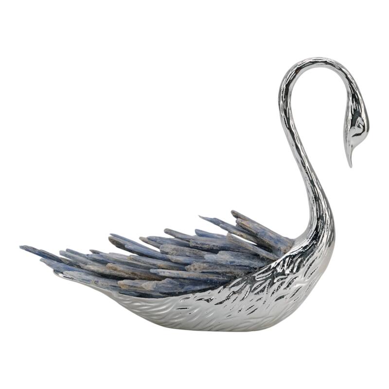 Metal Decorative Object Swan Figurine Kyanite Modern Stone Accent