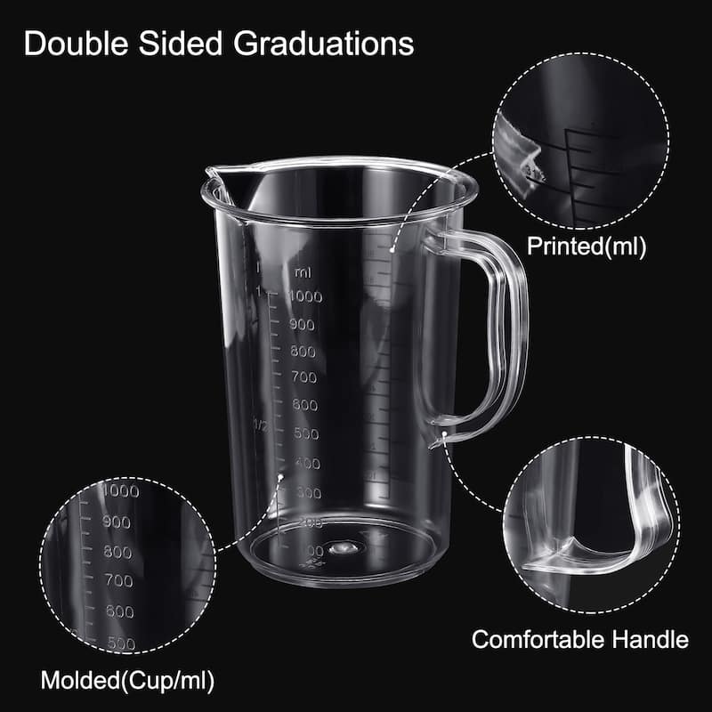 Graduated Beaker, 1000ml PC Plastic Cup Double Sided Graduations - Transparent