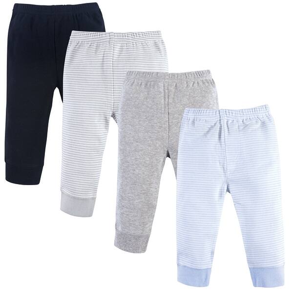 slide 1 of 1, Luvable Friends Baby Boy Cotton Pants 4pk, Powder Blue Stripe 0-3 Months - Powder Blue Stripe