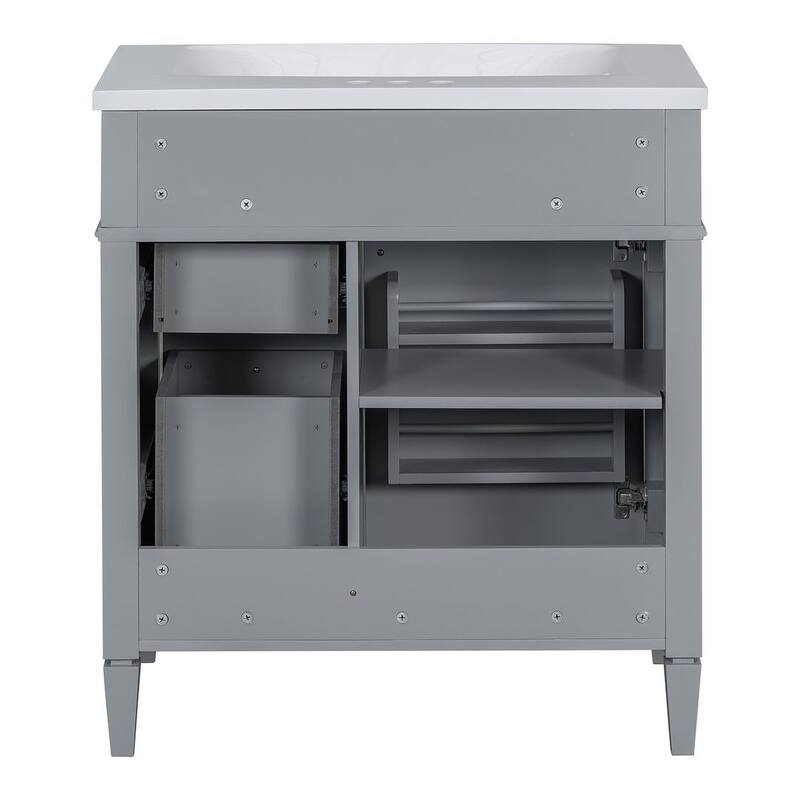 30" Modern Bathroom Vanity with Top Sink and 2 Drawers and a Tip-out Drawer