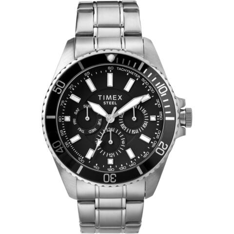Timex Men's Premium Dress Multifunction 44mm Watch - Black Dial with Stainless Steel Bracelet