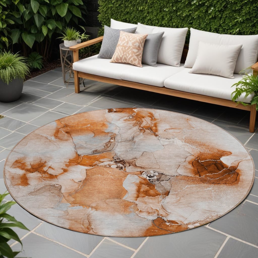 Alfimo Contemporary Abstract Weather Resistant Classic Meets Modern Round Outdoor Rug - 8' Round