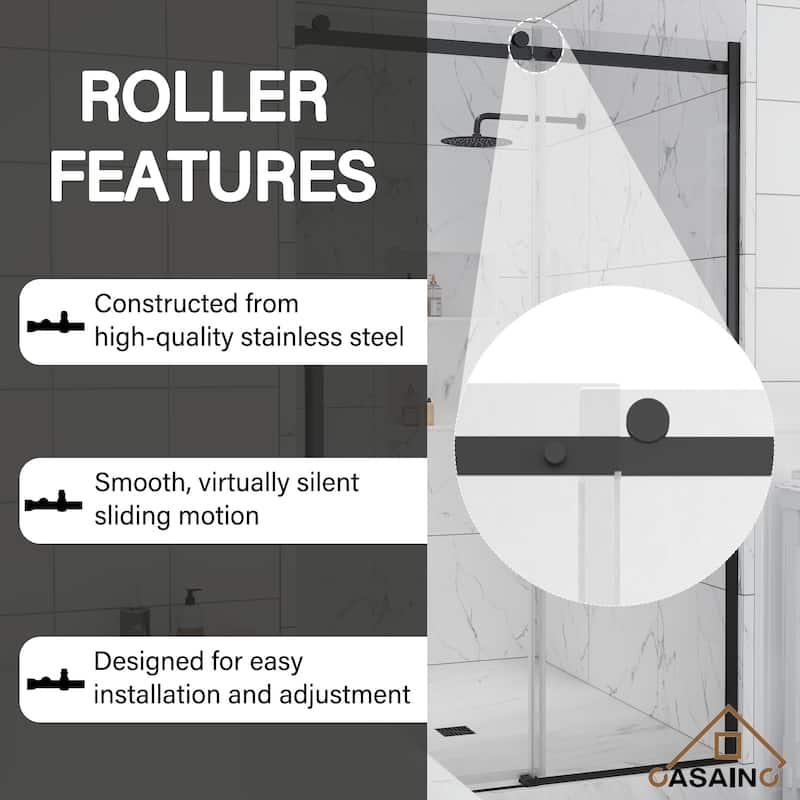CASAINC 48"/60"W x 76" Sliding Frameless Shower Door with SGCC certification