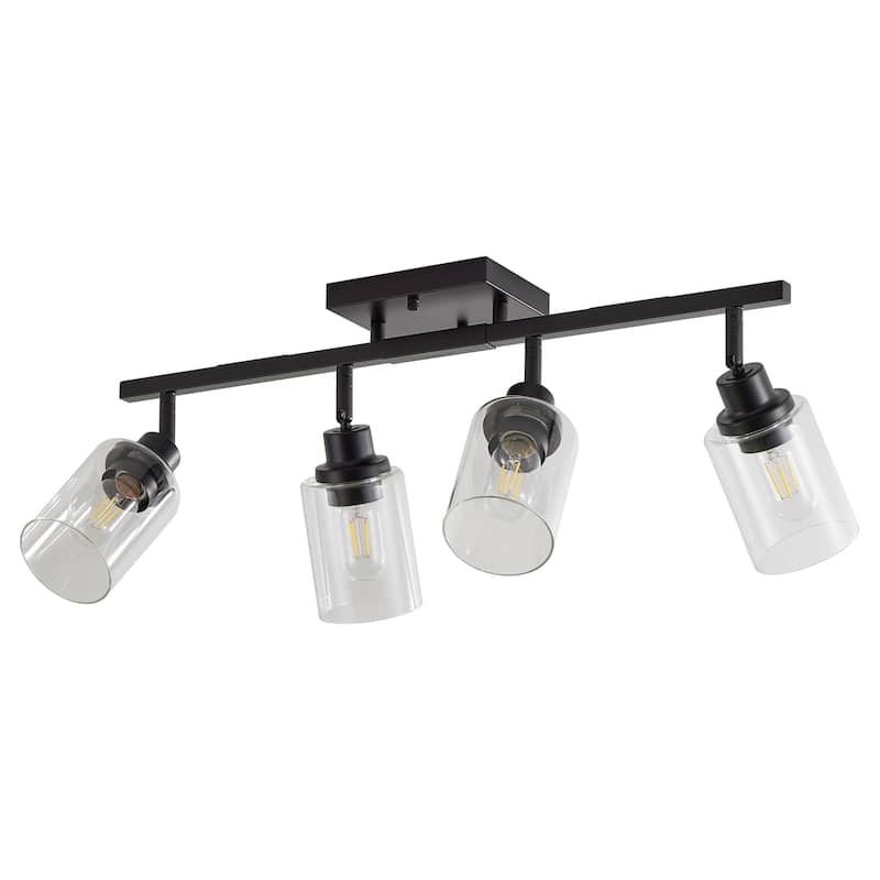 4-Lights Track Lighting Fixtures Ceiling with Clear Glass Shades, Modern Black Semi Flush Mount Ceiling Light(Bulb Not Included) - Black