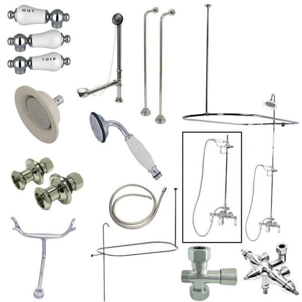 Kingston Brass CCK314.HCPL Vintage Wall Mounted Clawfoot Tub Filler and Shower Enclosure Kit - Polished Chrome