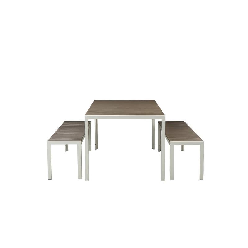 Straightforwardly Trendy Anodized Aluminum Table And Bench Set In Gray (Set of 3)