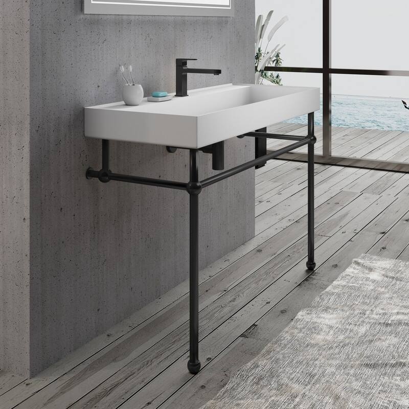 Alvana 32''/47'' Solid Surface Console Bathroom Sink with Black Leg