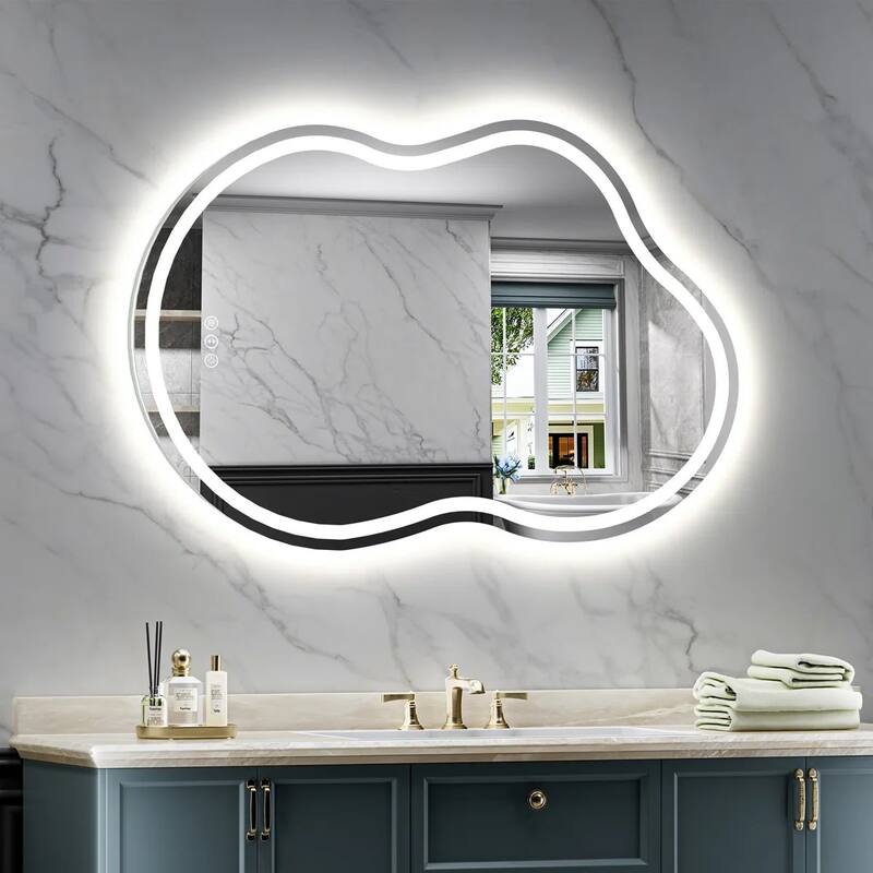 Irregular Front & Back LED Lighted Anti-fog Tempered Glass Wall Bathroom Vanity Mirror, ETL Certified, 3-Year Warranty - 36"x24"