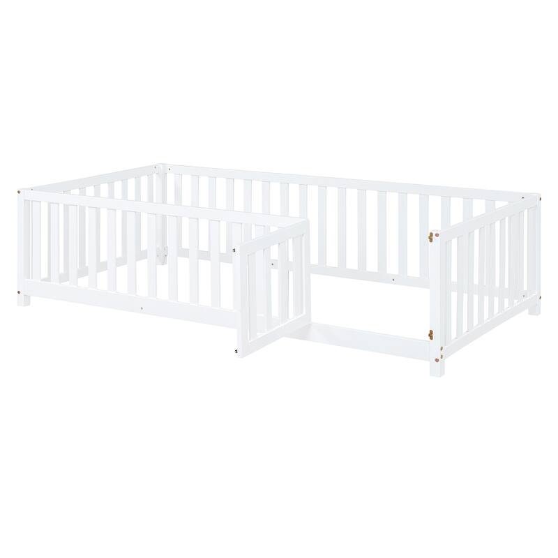 Solid Wood Daybed with Fence Guardrails and 2 Drawers, Split into Independent for Bedroom