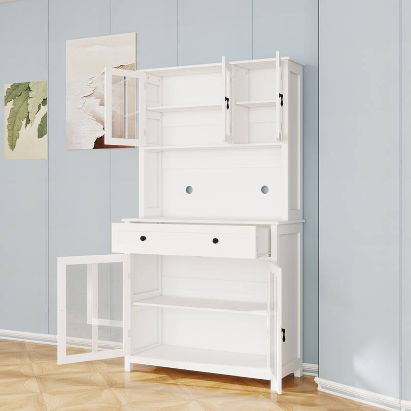 Pantry Cabinet with Adjustable Shelves and 5 glass Doors