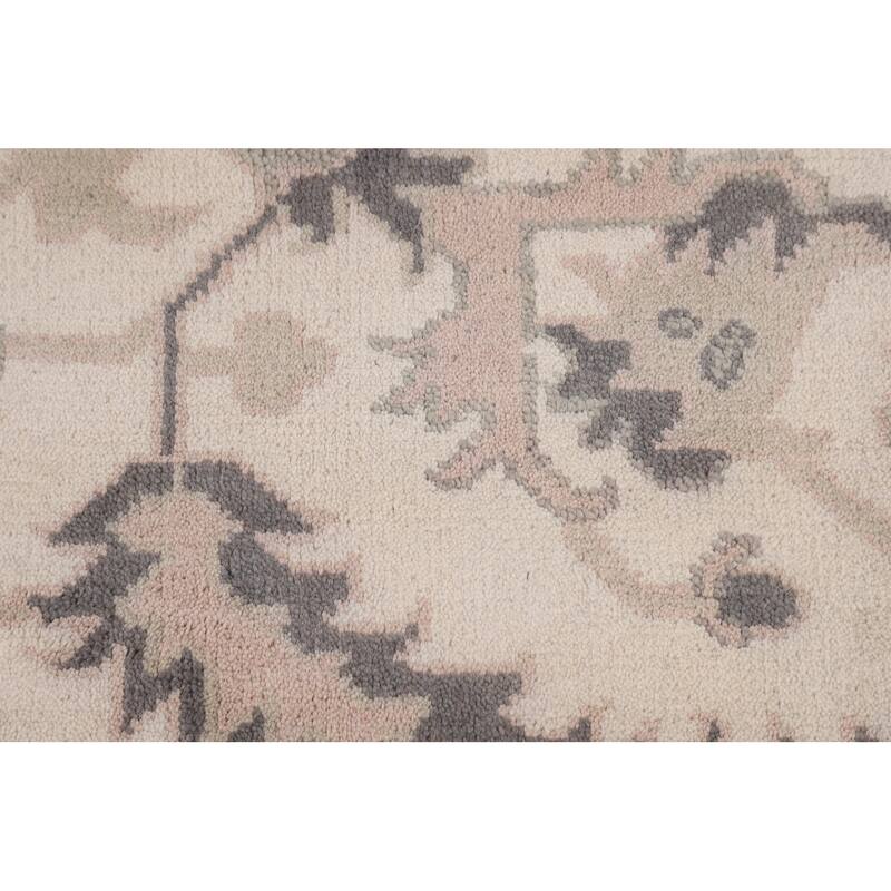 All-Over Ivory Floral Oushak Indian Area Rug Handmade Wool Carpet - 9'2"x 12'1"