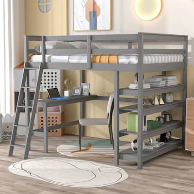 Loft Bed Full with desk,ladder,shelves Comfortable and durable