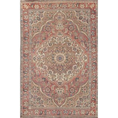 Pink Bakhtiari Vintage Persian Area Rug Handmade Wool Carpet - 6'10" x 9'10"