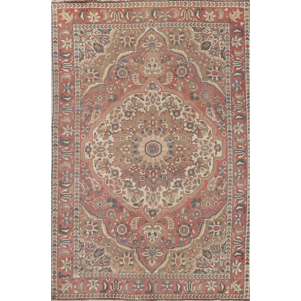 Pink Bakhtiari Vintage Persian Area Rug Handmade Wool Carpet - 6'10" x 9'10"