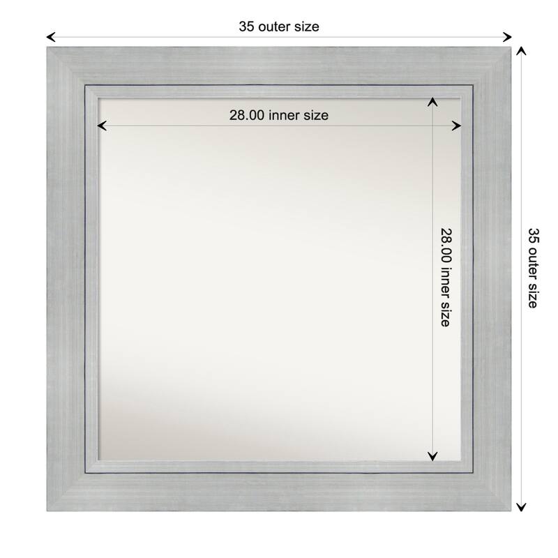 Romano Silver Framed Non-Beveled Custom Wall Mirror, Bathroom Vanity Mirror - Outer Size: 35.25 x 35.25