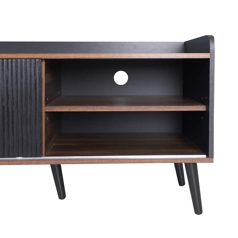 63" Mid Century TV Stand with Push Pull Cabinets and Cable Holes