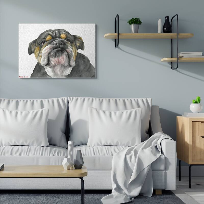 Stupell Chubby Bulldog Portrait Old Dog Charm Black Brown Canvas Wall Art