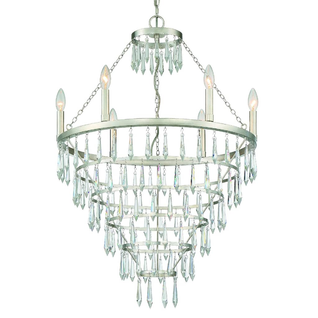 Lucille 6 Light Antique Silver Chandelier - 24'' W x 35'' H