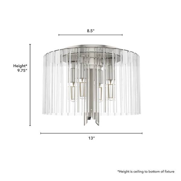 dimension image slide 0 of 2, Hunter Gatz Ribbed Glass 4-Light Flush Mount Ceiling Light, Low Profile - Modern, Glam, Fluted Glass