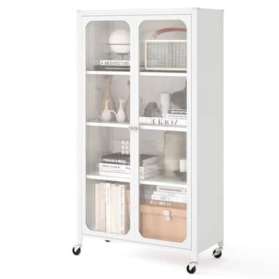 Costway Storage Cabinet with Wheels & 2 Translucent Doors Adjustable - See Details