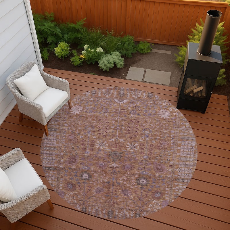 Machine Washable Indoor/ Outdoor Traditional Classic Chantille Rug - Copper - 8' x 8'