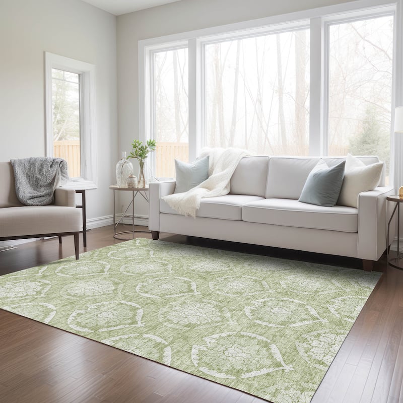 Machine Washable Indoor/ Outdoor Chantille Traditional Damask Rug