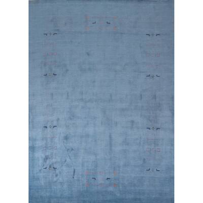 Tribal Blue Light Gabbeh Indian Area Rug Handmade Wool Carpet - 9'6"x 12'0"