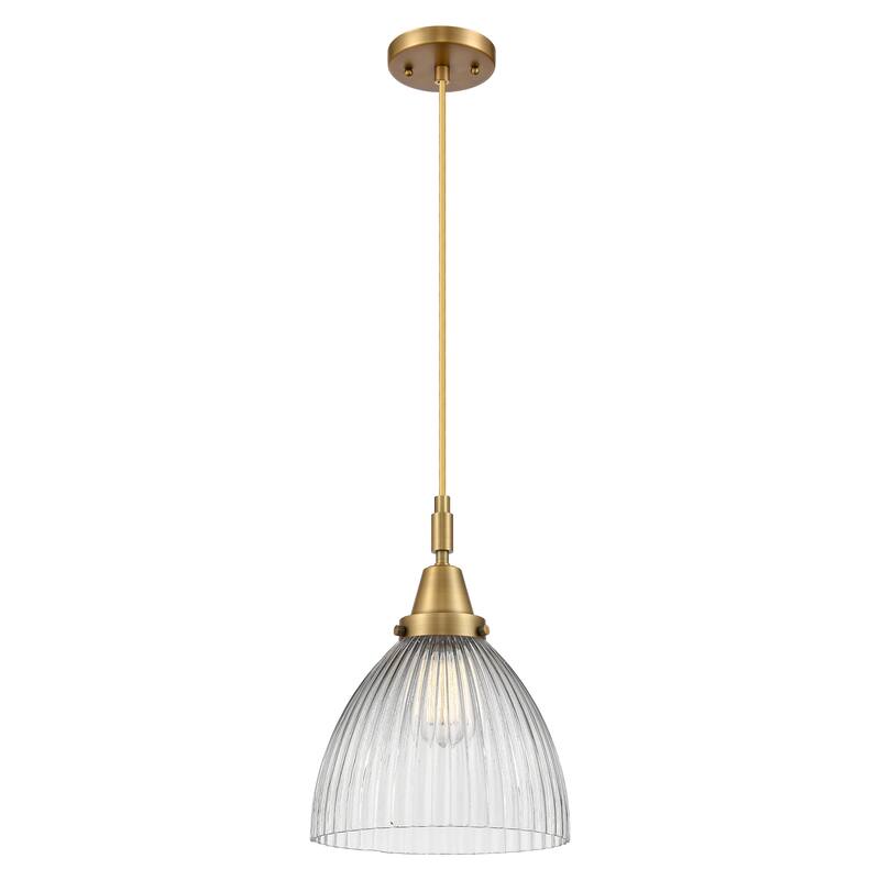 Innovations Lighting Downtown Urban - Caden Seneca Falls - 1 Light 10" Cord Hung Mini Pendant - Clear Halophane Shade/Brushed Brass