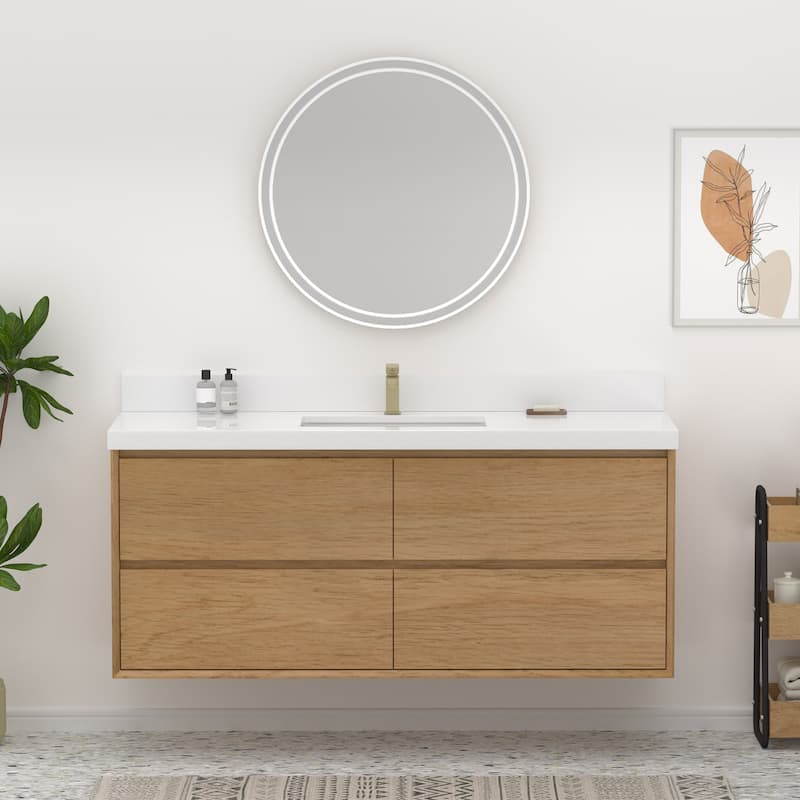 Sylphar 48 in. Toffee Oak Bath Vanity with Undermount Sink, 3 Top Options - Pure White Sparkle Quartz Top Set