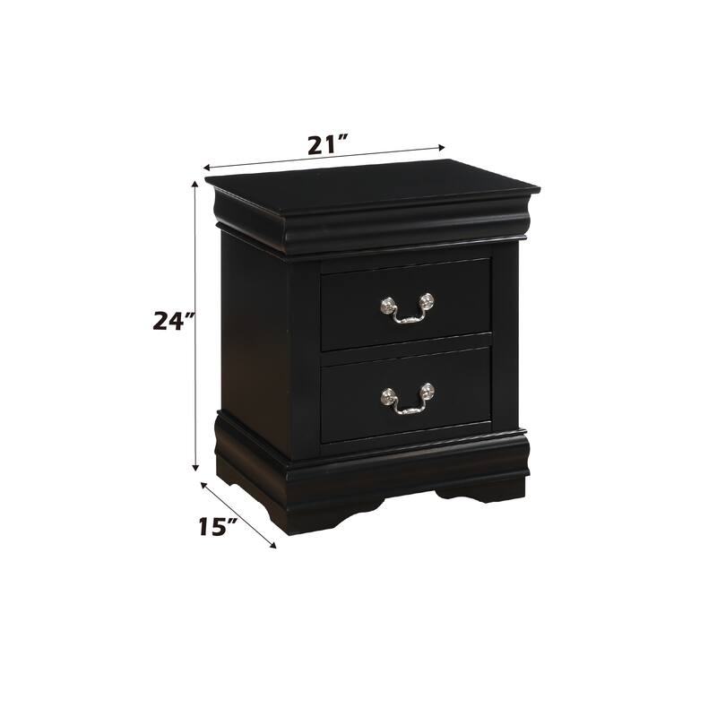 Modern Black Nightstand with 2 Spacious Drawers - Brushed Nickel Handles, Dovetail Construction