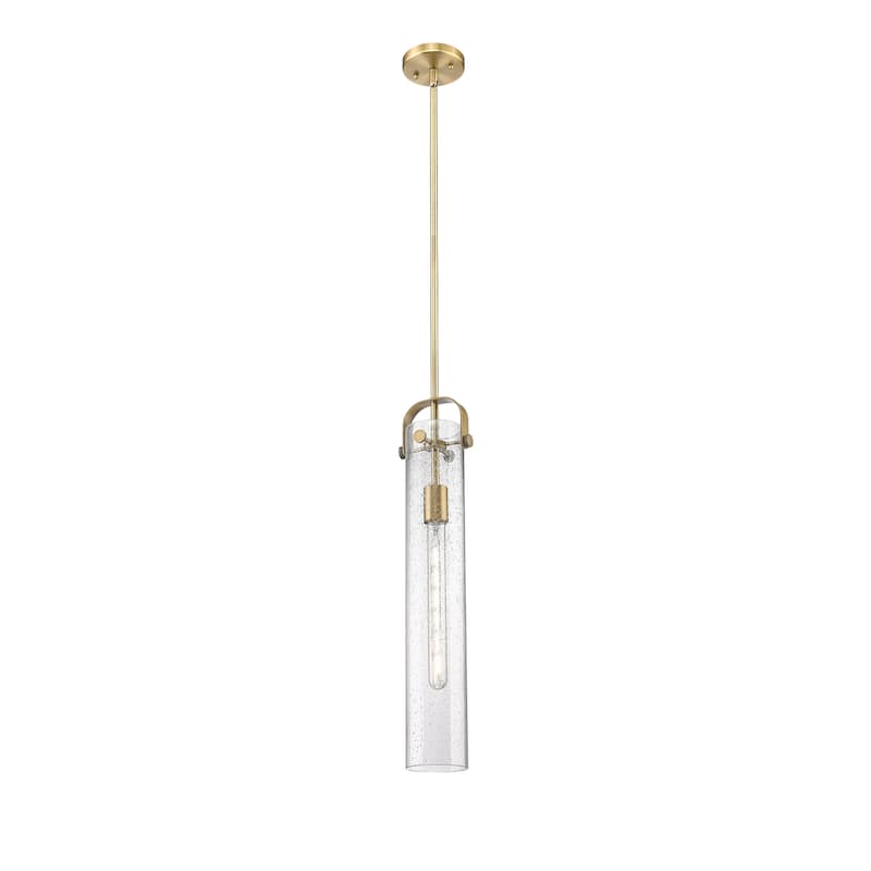 Innovations Lighting Pilaster - 1 Light 4" Stem Hung Pendant - Brushed Brass/Seedy
