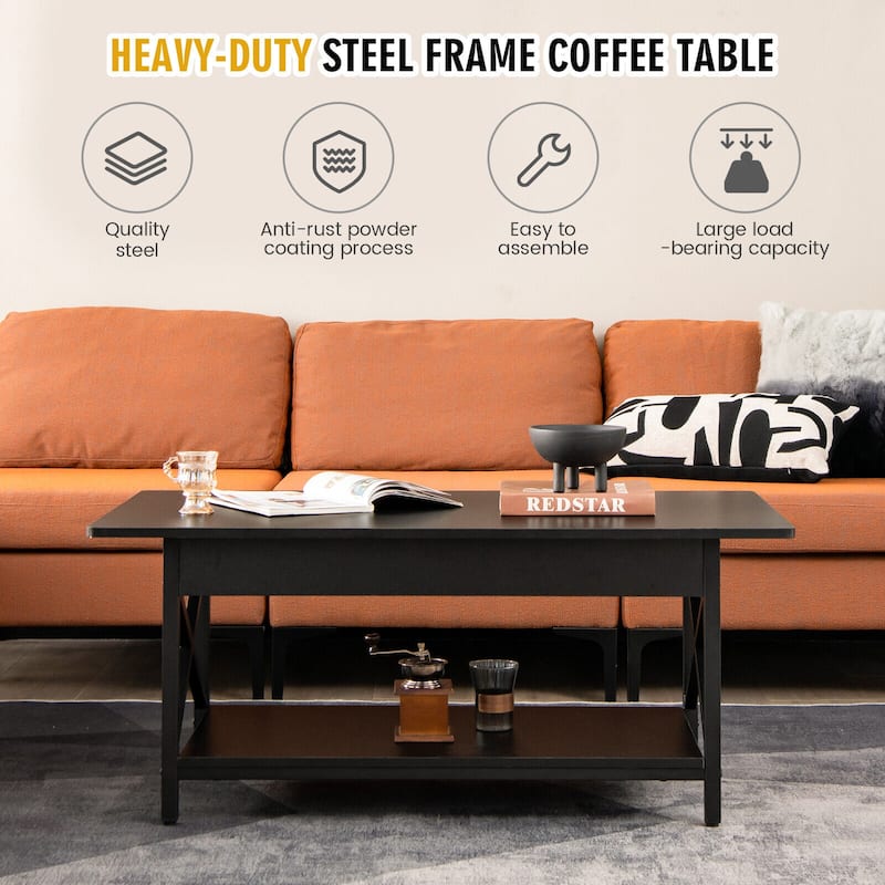 Gymax Coffee Table Industrial 2-Tier w/ Storage Shelf &Storage Shelf
