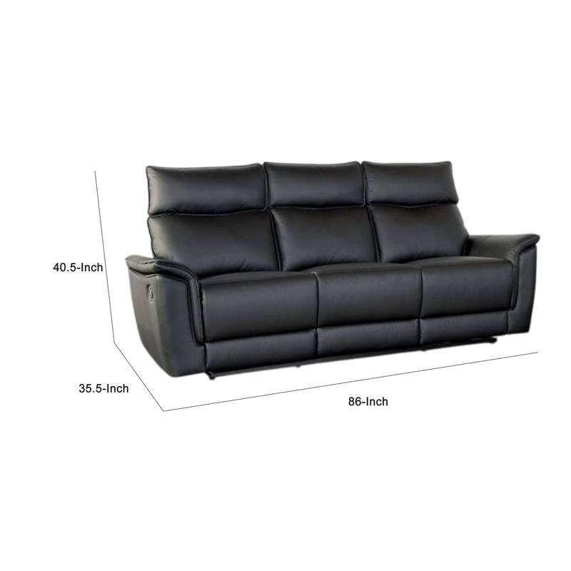 Lenne Sofa, Black Faux Leather, Manual Reclining Mechanism, 86 Inch