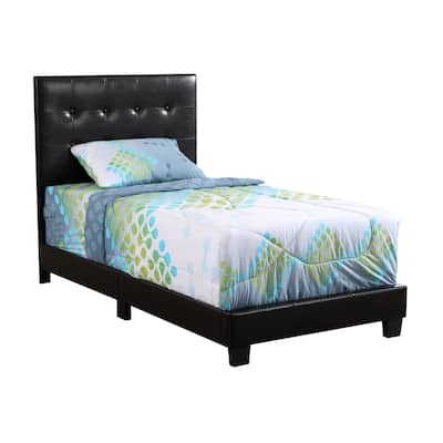 Solid Button Tufted Twin Panel Bed - 77" - Black