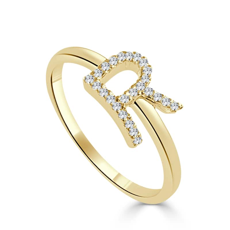 Joelle Collection Diamond Initial Ring for Her 14k Yellow Gold 1/10 ct TDW Women's Ring