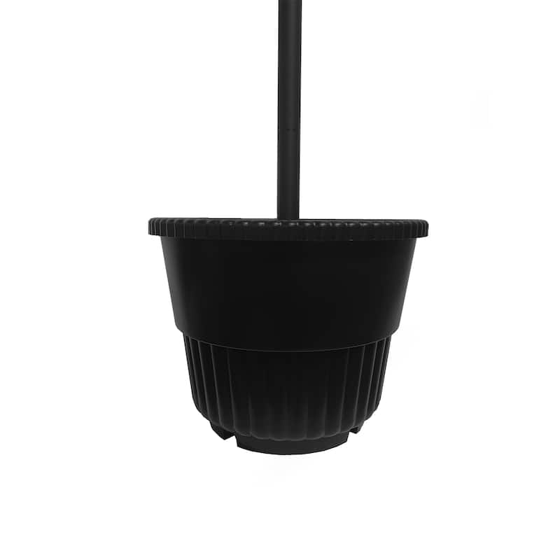 Gama Sonic Triple Head 3-Light Black Outdoor Solar Warm White LED Lamp Post Light Set with Round Planter for Garden and Porch
