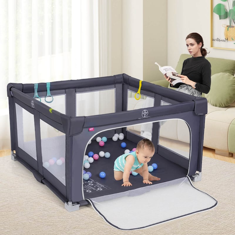 Honeyjoy Large Baby Playpen 50" x 50"/59" x 59" with Zipper Gate 50