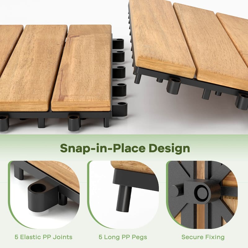 Costway 30 PCS Acacia Wood Flooring Tiles 12" x 12" Snap-in-place - See Details