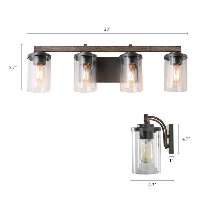 Farmhouse 3/4-Light Bathroom Vanity Light Cylinder Glass Wall sconces