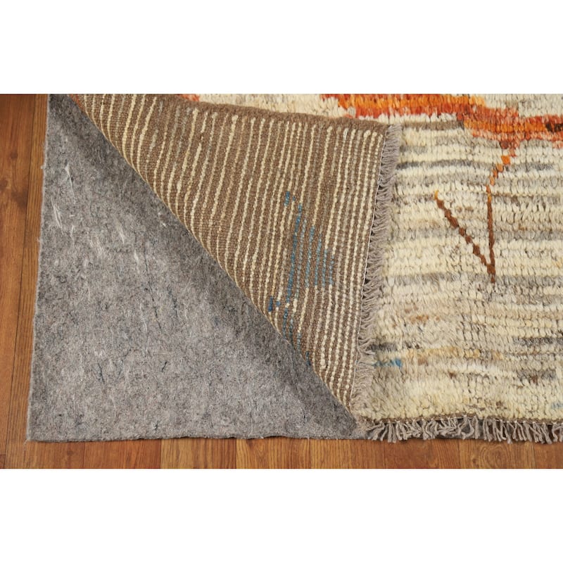 Moroccan Oriental Rug Handmade Beige Geometric Wool Carpet - 3'10" x 6'0"