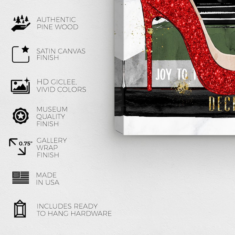 Wynwood Studio Canvas Fashion and Glam Holiday Seasonal Books Red and Metallic red Glam Wall Art Canvas Print